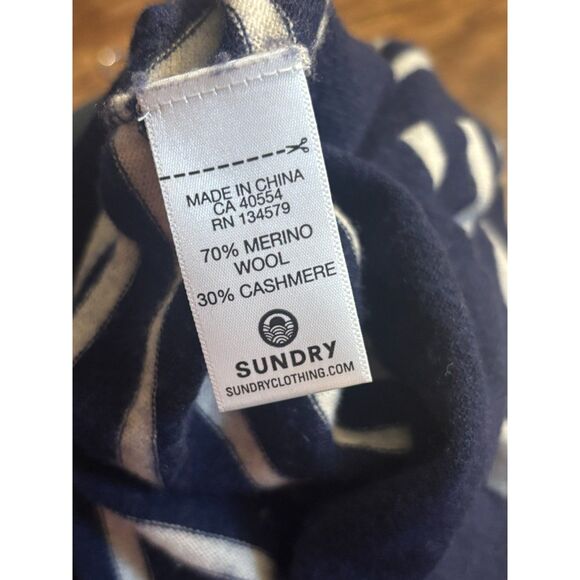sundry striped lightweight sweater sz 3 / L merino wool cashmere blend navy blue - Picture 4 of 9